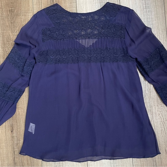 LOVE SAM Anthropologie Silk Blouse Sheer Long sleeve Boho Top  | Small - Purple - Picture 8 of 10